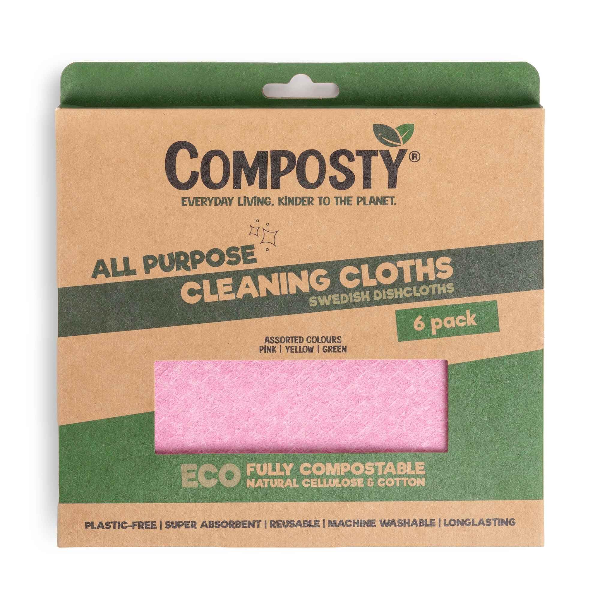 Composty® Swedish Dishcloth | Eco Friendly & Sustainable | Biodegradable Cellulose Sponge Cloths | Absorbent Kitchen Cleaning Cloth | Reusable Kitchen Eco Sponge | Replaces Paper Towel | Plant 1 Tree
