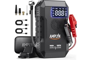 AMPLYN Car Battery Jump Starter with Air Compressor 160PSI,5000A 60W Portable Jump Starter Battery Pack (All Gas/10L Diesel),12V Starter Jump Box with Jumper Cables,Type C Fast Charging,3 Mode Light