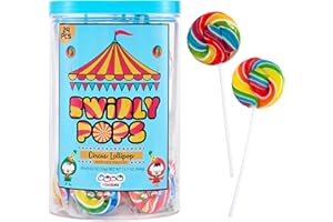 24 Circus Rainbow Lollipops Individually Wrapped, Bursting with Fruity Flavor, Great Swirl Lollipops for Kids Birthday Parties, Party Favor Candy and Cake Toppers, By 4YoreElves (Pack of 24)