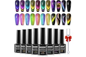 MIZHSE 8 Colors 9D Cat Eye Gel Nail Polish, Upgraded Magnetic Gel Polish Kit with Magnet Stick, Galaxy Chameleon Effect Silky Cat Eye Nail Polish Soak Off Nail Art Salon Manicure Home Ladies Gift