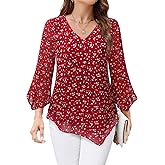 Furnex Blouses for Women Dressy Casual 3/4 Ruffle Sleeve V Neck Chiffon Double Layers Business Casual Tops for Women