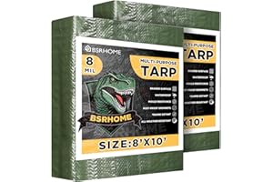 BSRHOME Tarps Waterproof 8x10 Feet, 2 Pack Heavy Duty Green Tarp Cover 8 Mil Thick, Resistant Plastic Tarpaulin with Metal Grommets, Outdoor Tent Cover for Emergency Rain