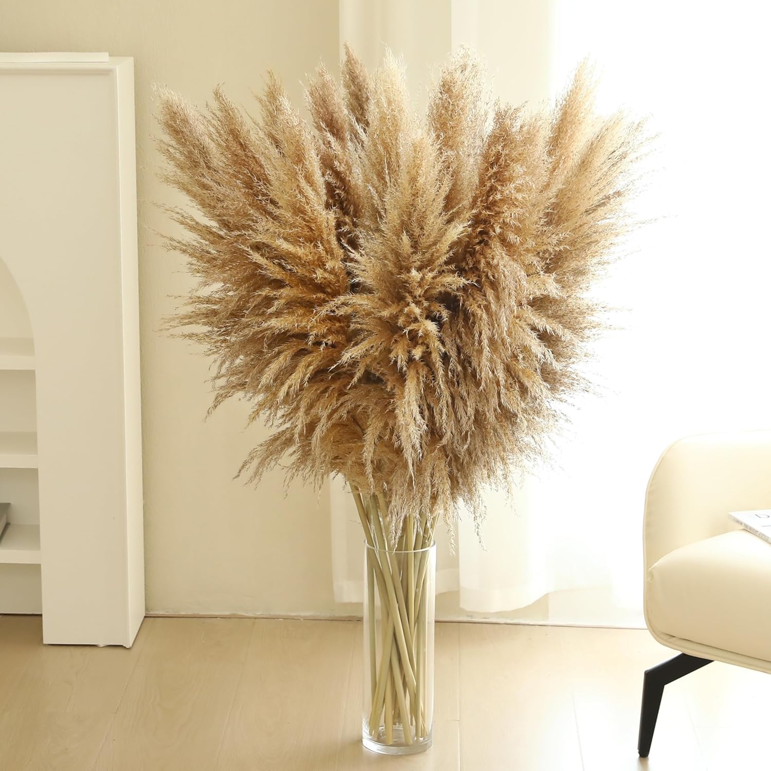 Dried & Preserved Flora - Wertuirk 12 Stems 46 inch Tall Pampas Grass Decor - Large Fluffy Dried Pompas Grass for Floor Vase - Rustic Wedding, Baby Shower, Party, Farmhouse, Boho Home Decor…