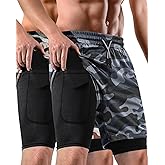 FIONECA 2 in 1 Mens Shorts Casual 2 Pack, Running Gym Shorts for Men 7 Inch, Workout Shorts Men with Pockets &Towel Loop
