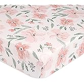 Crane Baby Floral Crib Sheets, 100% Cotton, Breathable Baby Bedding for Standard Mattress, Pink Nursery Decor, Machine Washable Pink Floral Crib, Toddler Sheets