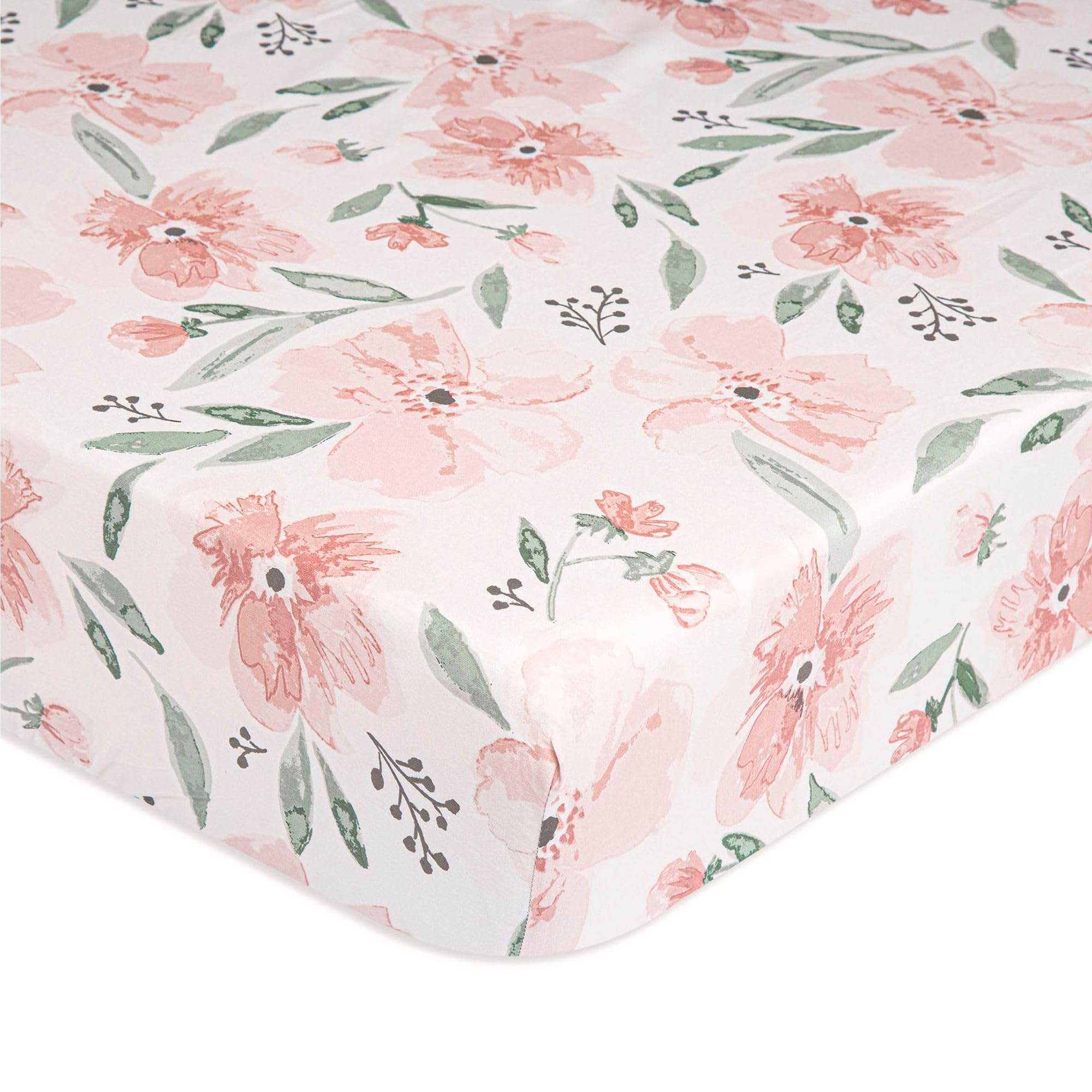 Photo 1 of Crane Baby Floral Crib Sheets, 100% Cotton, Breathable Baby Bedding for Standard Mattress, Pink Nursery Decor, Machine Washable Pink Floral Crib, Toddler Sheets