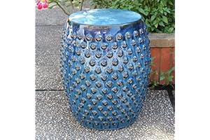 International Caravan Furniture Piece Perforated Navy Blue Drum Ceramic Garden Stool