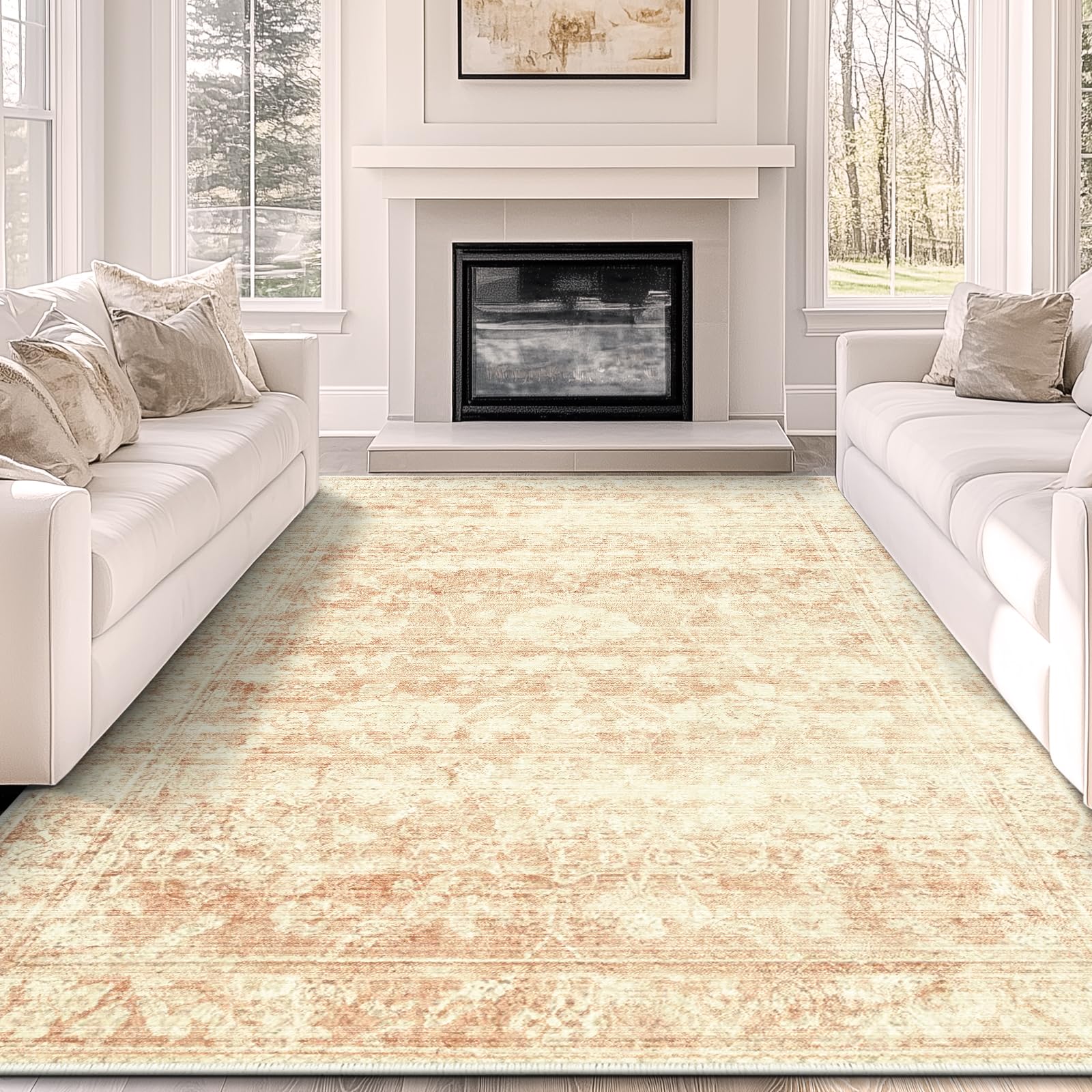 Photo 1 of KIRFEIHT 8x10 Area Rugs for Living Room, Ultra Soft Faux Wool Washable Area Rug Non Slip&Non-Shedding Low Pile Boho Style Rug Indoor Large Carpets for Living Room Bedroom Dining Room Office Decor