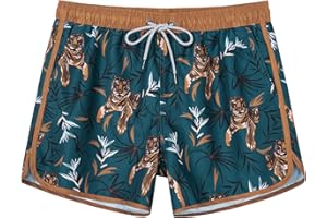 SURF CUZ Mens Swim Trunks 5" Swim Shorts Vintage Bathing Suits with Mesh Lining 80s 90s Retro Swimwear Board Shorts