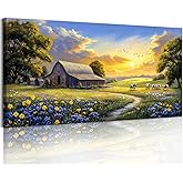 crmotu Farmhouse Wall Art, Landscape Wall Art, Large Wall Decor, Spring Nature Painting Canvas Prints, Rustic Sunset Oversized Artwork, Country Pictures for Living Room Dining Room Cottage Farm 29X57 In