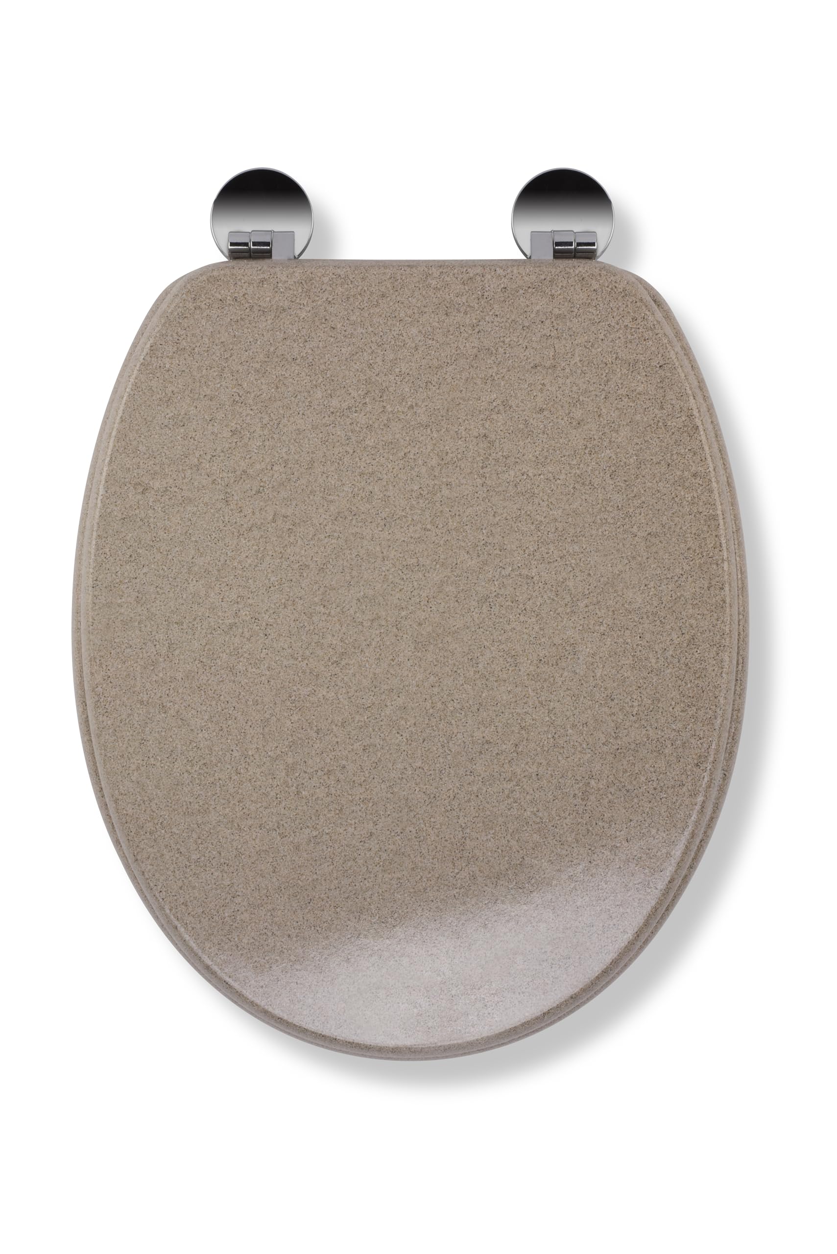 Croydex Dorney Flexi-Fix Wooden Toilet Seat - Adjustable Hinges with Top & Bottom Fixings Included and Rust Free Chrome Plated Hinge Covers, Antibacterial Treated Surface (Sandstone Effect)