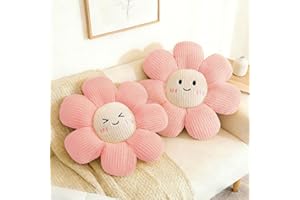 2 Pcs Pink Throw Pillows 17.7" Decorative Flower Shaped Pillow Soft Cute Seat Cushion for Chair Bed Living Room Sofa Daisy Ho