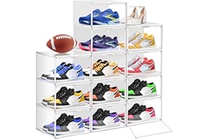12 Pack Clear Stackable Plastic Shoe Storage Box with Magnetic Acrylic Door Size 12.5 Sneaker Display Case Shoe Storage Organ