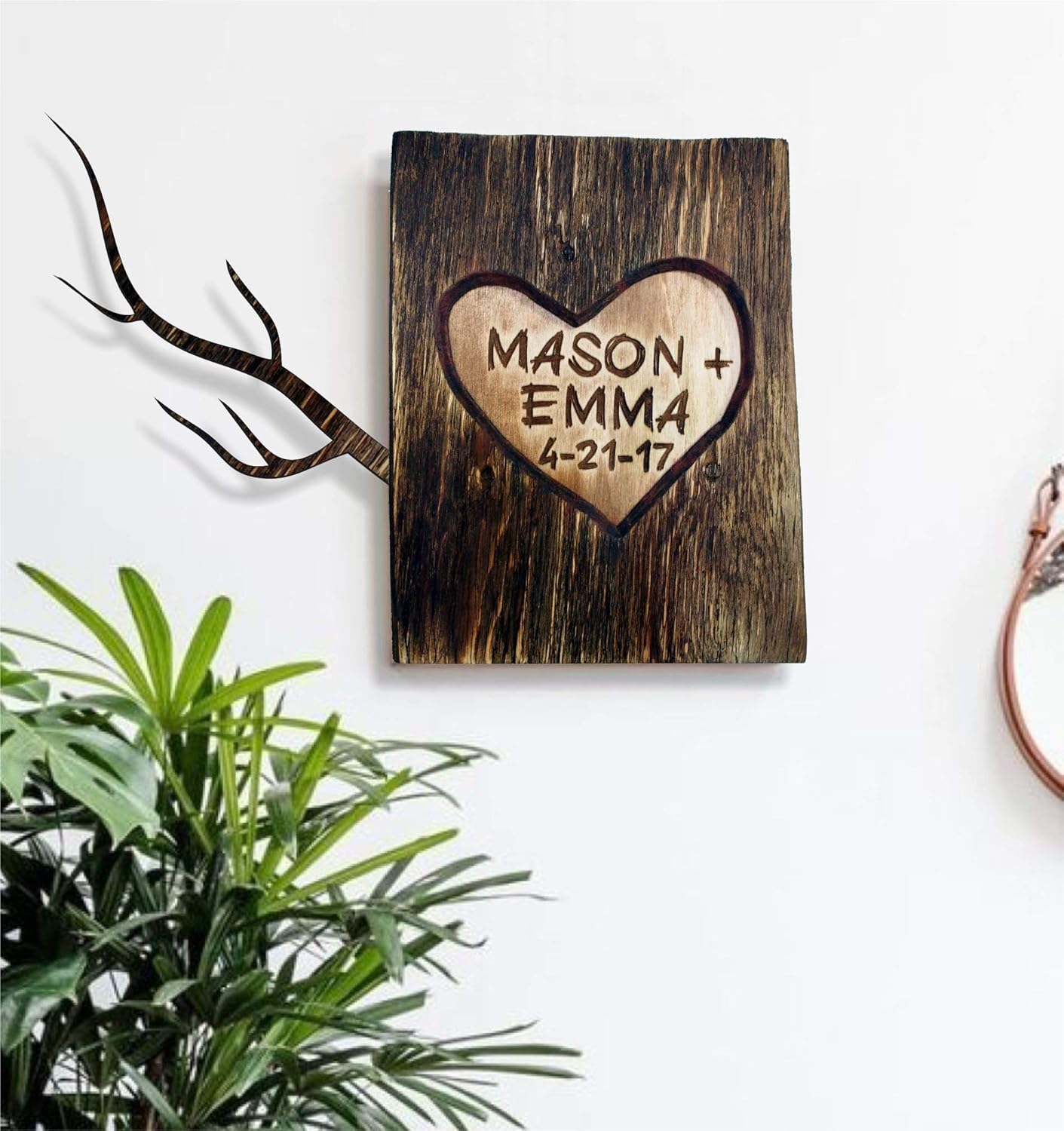 Mixed Media - Love Message Carved Into Tree, Personalized Handmade Gift for Men Women & Couples, Carved on Solid Wood, Customized Engraving with Names, Date or Message of Your Choosing