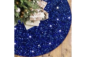 FOTSHARER Blue Sequin Christmas Tree Skirt 36 Inches Velvet Round Tree Skirt Sparkly Sequins Xmas Tree Mat Reversible Tree Skirts for Merry Christmas Party Rustic Vintage Christmas Tree Decorations