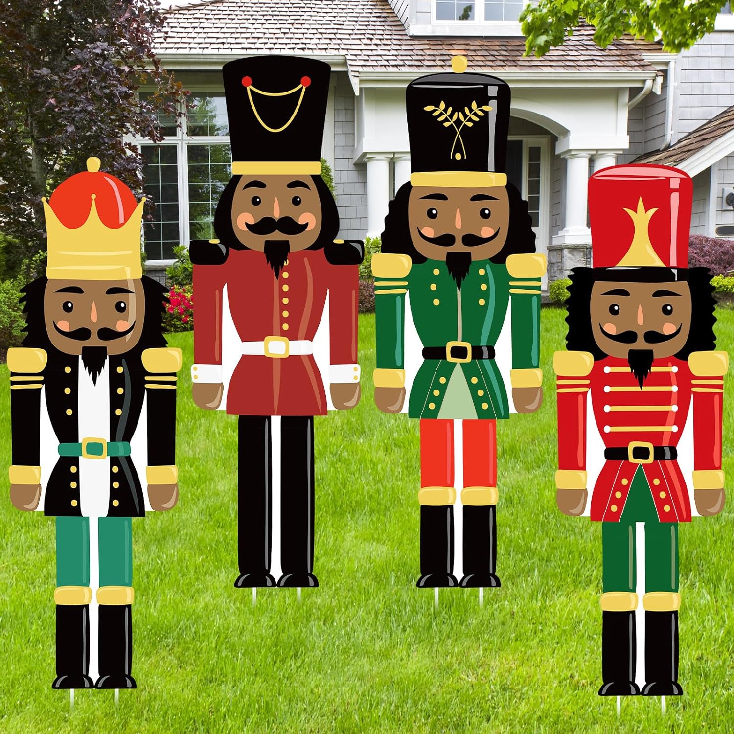 Nutcrackers - Hiboom 4 Pcs Large Christmas Nutcracker Yard Sign Nutcracker Outdoor Yard Decor Christmas Nutcracker Decorations for Christmas Party Supplies, 13 x 39.4 Inch (African American)