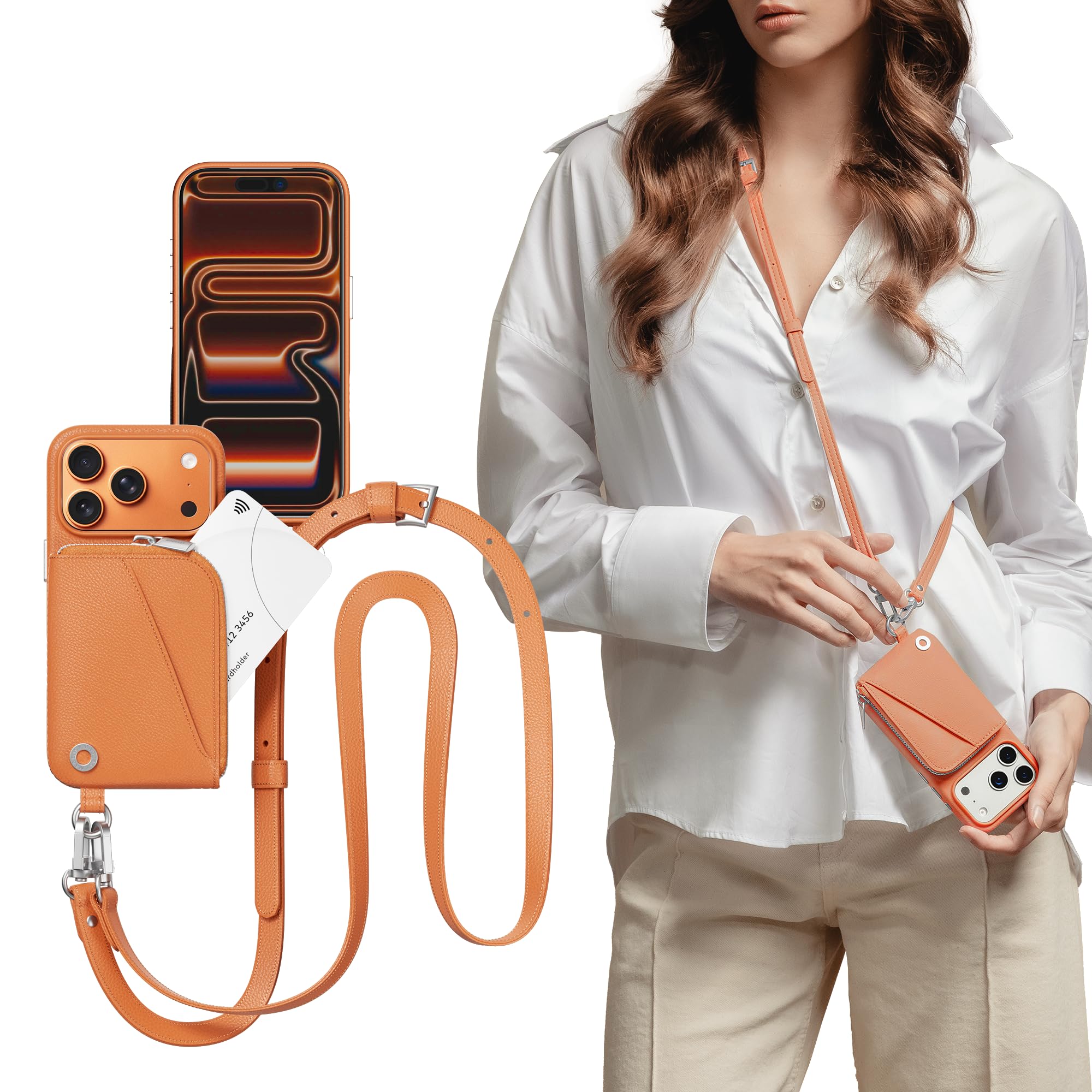 Photo 1 of MAGEASY Compatible with iPhone 17 Pro 6.3" Wallet Case with Crossbody Strap - Coin Purse & Card Slot, with Leather Crossbody Lanyard, 16ft Ultimate Drop Protection | Pouch (Coral)
