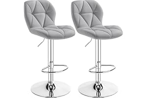 Yaheetech Gray Bar Stools Set of 2, PU Leather Bar Chairs with Backrest, Height Adjustable Swivel Island Stools for Bar, Kitchen Counter, Light Grey