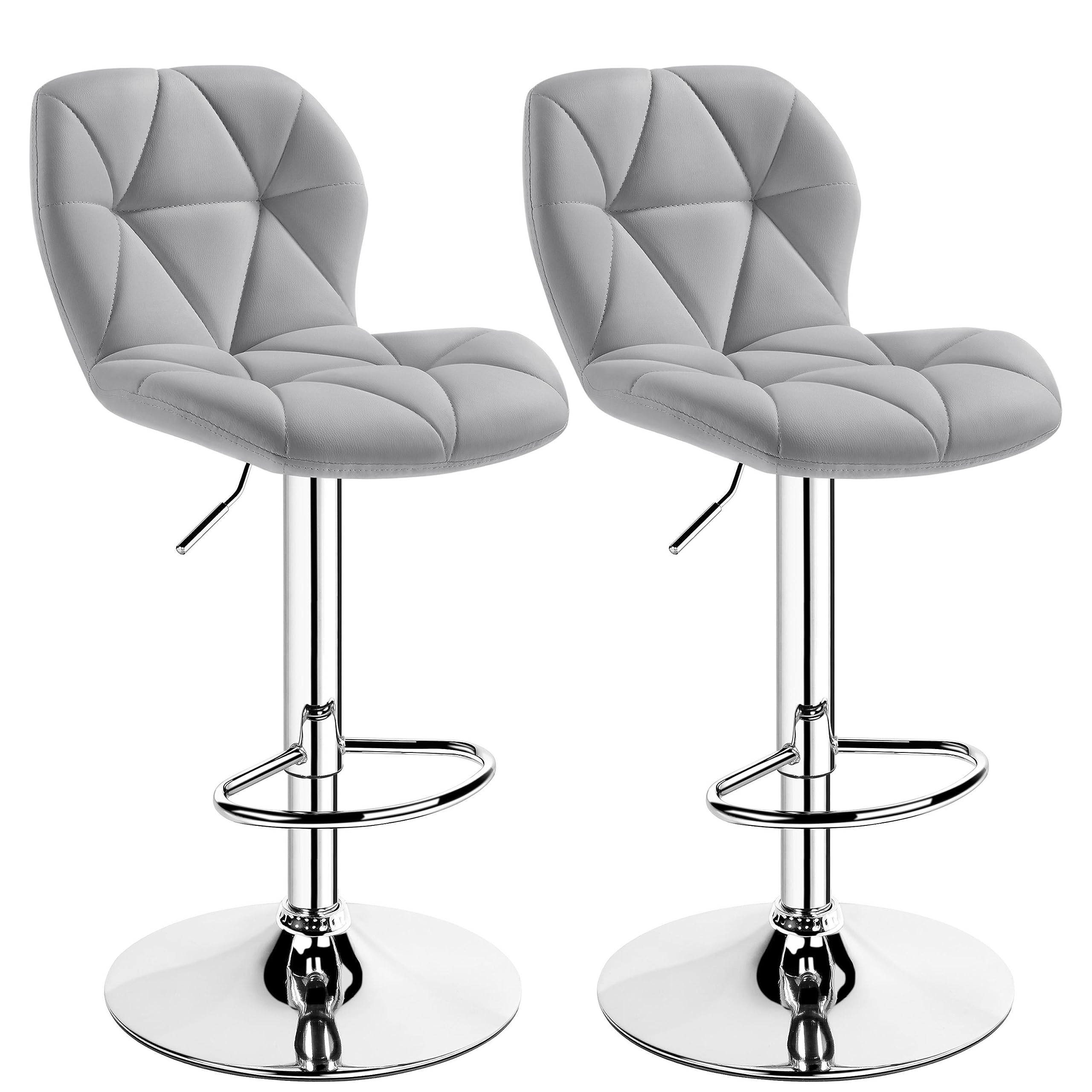 Photo 1 of ***DAMAGED, LEATHER IS TORN*** Yaheetech Dark Gray Bar Stools Set of 2, PU Leather Bar Chairs with Backrest, Height Adjustable Swivel Island Stools for Bar, Kitchen Counter, Light Grey