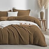 Bailix Muslin Duvet Cover Set King Size, 100% Washed Cotton Gauze Duvet Cover for All Seasons, Linen Like, 3 PCS, 1 Fluffy Duvet Cover(104"x90") with 2 Pillow Shams(20"x36"), Dark Brown