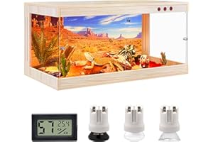 Royxen Tempered Glass Reptile Enclosure,Reptile Tank with Wooden Mesh Top and Lockable Design,61 Gallon Bearded Dragon Tank for Lizard Gecko Tortoise Snake Habitat,40" x 20" x 20",Oak