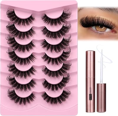 JIMIRE D Curl 20mm Russian Strip Lashes With Lash Glue 7 Pairs Pack