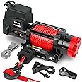 X-BULL Winch 12v 6000lbs Boat Trailer Winch with Remote Synthetic Rope 1/4 in x 55 ft Hook Wireless Remote Handlebar Switch, Automatic Braking, Waterproof, for ATV UTV Powersports Off Road
