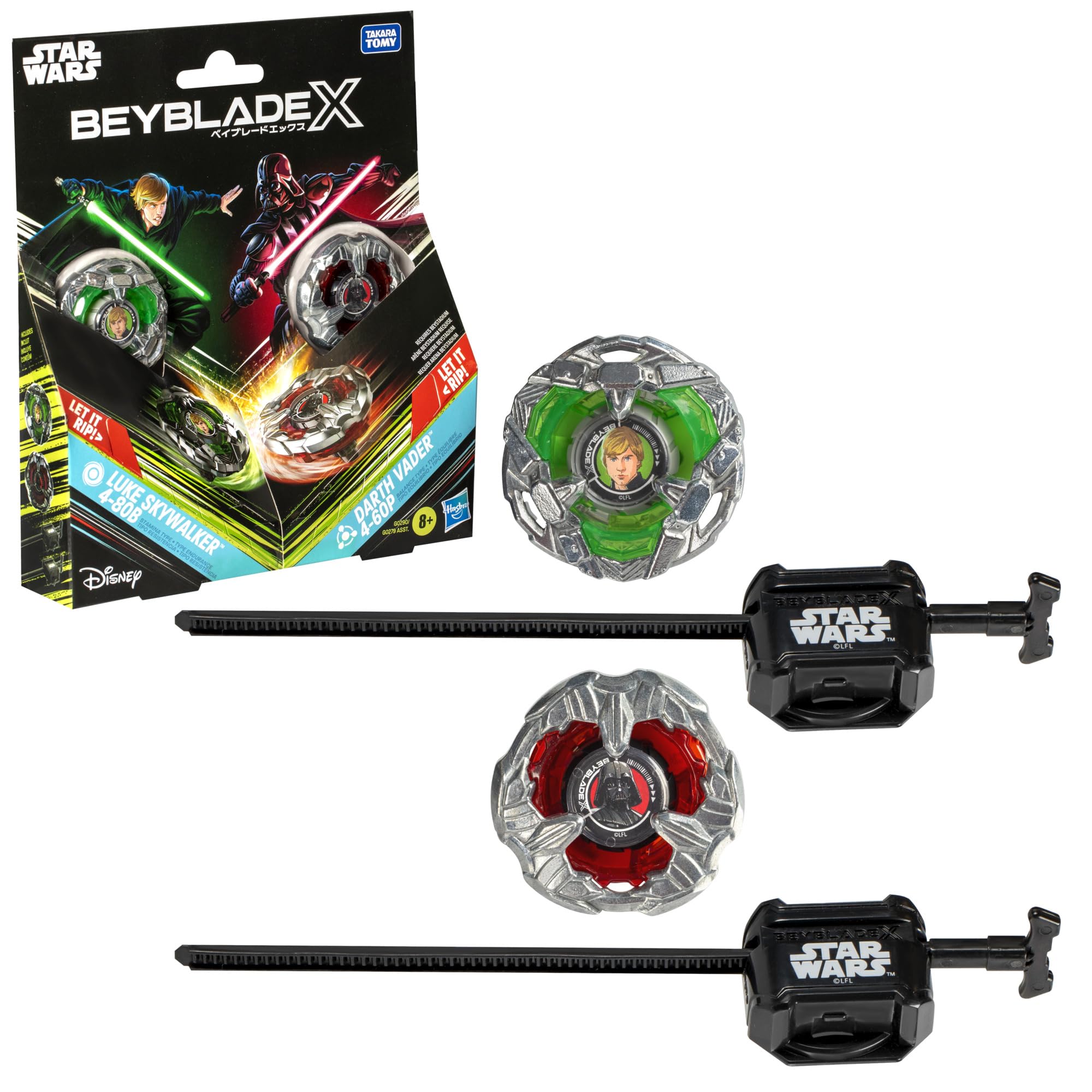 Beyblade X and Star Wars Collab Luke Skywalker 4-80B vs. Darth Vader 4-60B Multipack Set, Laucher Toy for 8+ Year Old Boys and Girls, Collectibles