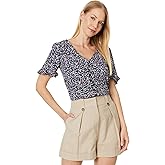 CeCe Women's Floral Ruffled Sleeve Button-up Blouse