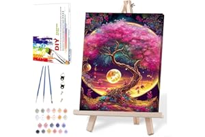 MIRCVSH Paint by Numbers Kit for Adults Framed with Wooden Easel, Tree with Moon Painting by Numbers for Adults, Acrylic Adults Paint by Numbers Kits on Canvas Nice Gift Box for Home Wall Decor 12X16 Inch