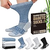 NOLUNT Diabetic Socks for Men,4 Pairs Non Binding Loose Wide Top Crew Socks for Men Size 9-11/10-13/13-15.