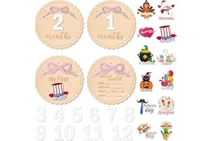 R HORSE Baby Monthly Milestone Sign - 25Pcs Coquette Pink Bow 3D Wooden Monthly Milestone Marker Discs, Newborn Announcement Sign Festive Decor Baby Shower Birthday Gift Photo Props for Toddler Girls