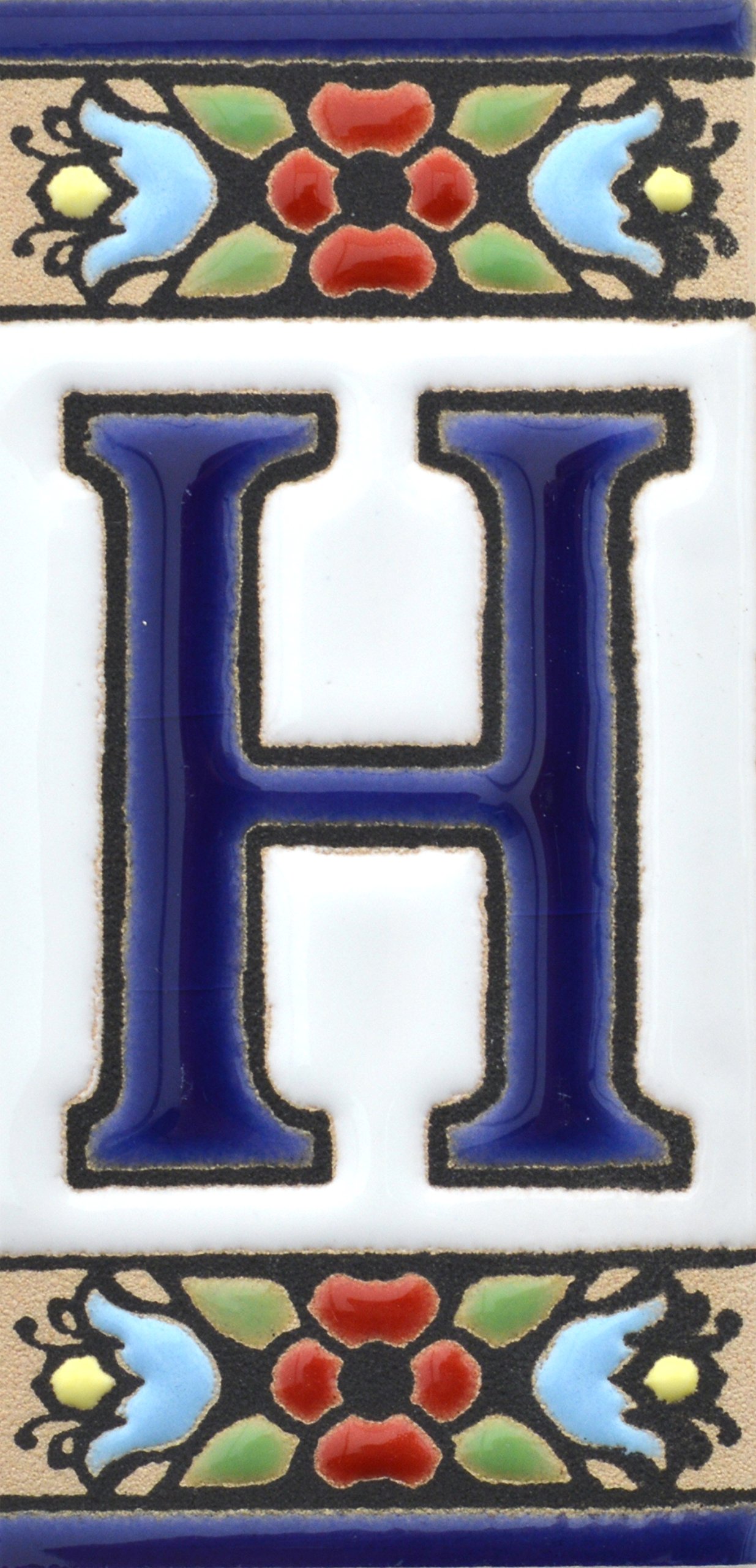 House letters 3 inch. Handpainted house letter tiles for signs, addresses and names. Address numbers for houses. House address numbers and letters. Design Design FLORES MINI 2,87" x 1,38" (LETTER H)