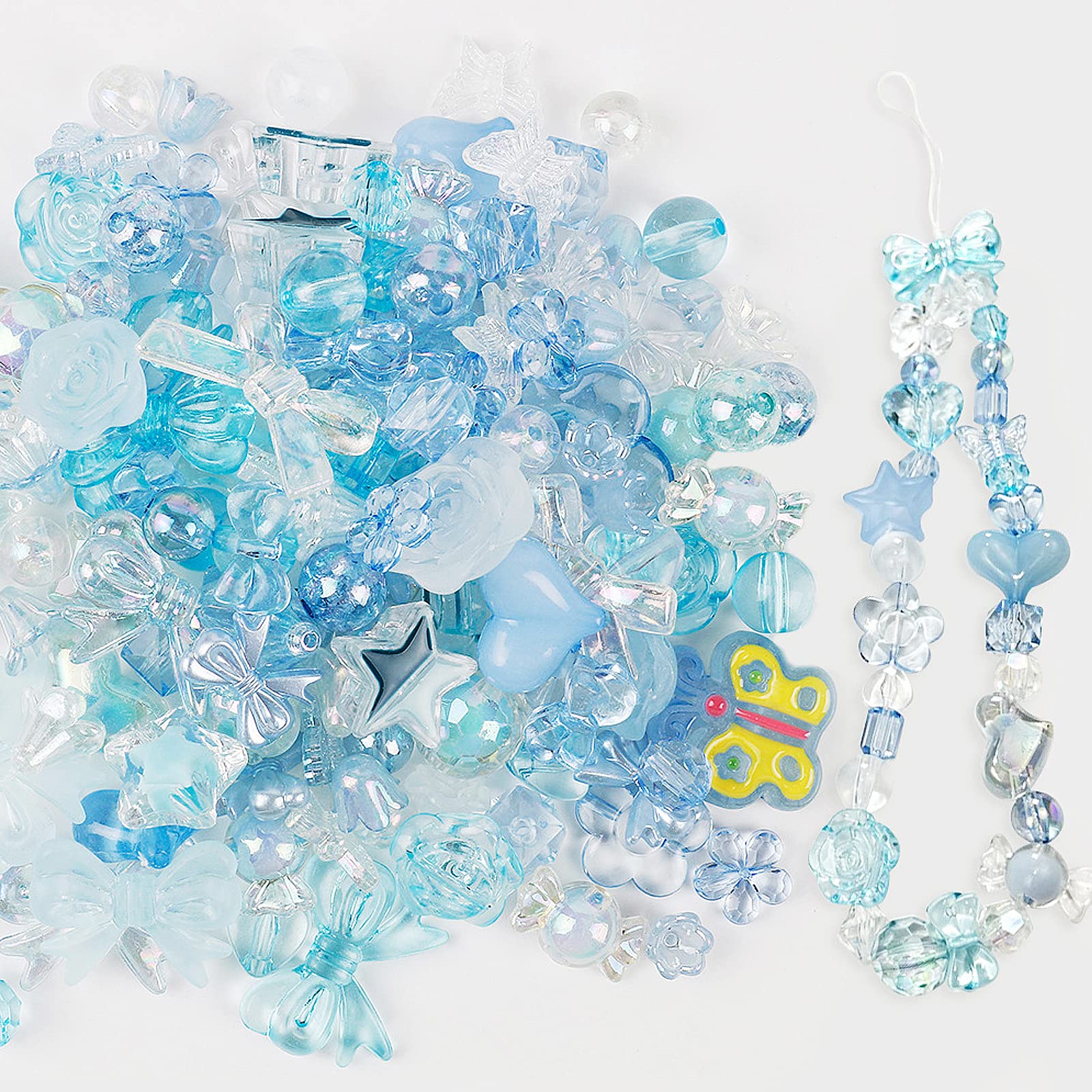 Photo 1 of 120 Pcs Acrylic Blue Assorted Beads - Flower, Heart, Butterfly, Pastel, Cute Round Beads Bulk for Bracelets, Jewelry Making, Necklaces, DIY Crafts