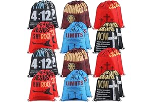 Bulyoou 24 Pcs Religious Drawstring Backpack Christian Drawstring Bags Large Jesus Bible Verse String Bag Sunday School Gifts