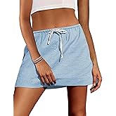 EsheSy Womens Cotton Linen Mini Skirts Summer Drawcord Waist Short A-Line Casual Beach Skirts with Pockets