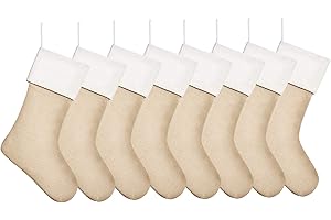 Kunyida 18" Burlap Christmas Stockings for Holiday Decor Plain,Pack 8