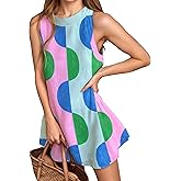 Women Boho Print Linen Mini Tank Dress Summer Casual Sleeveless Animal Loose A Line Beach Vacation Sun Dress