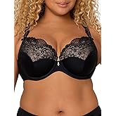 Curvy Couture Women's Tulip Lace Push Up Bra, Blackhue, 38DD