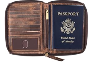 F&L CLASSIC Passport Wallet - Travel Document Holder w/RFID Blocking – Full Grain Leather – Bifold compact zip around Wallet with Credit Card Slots for Women and Men,distressed brown,500-30