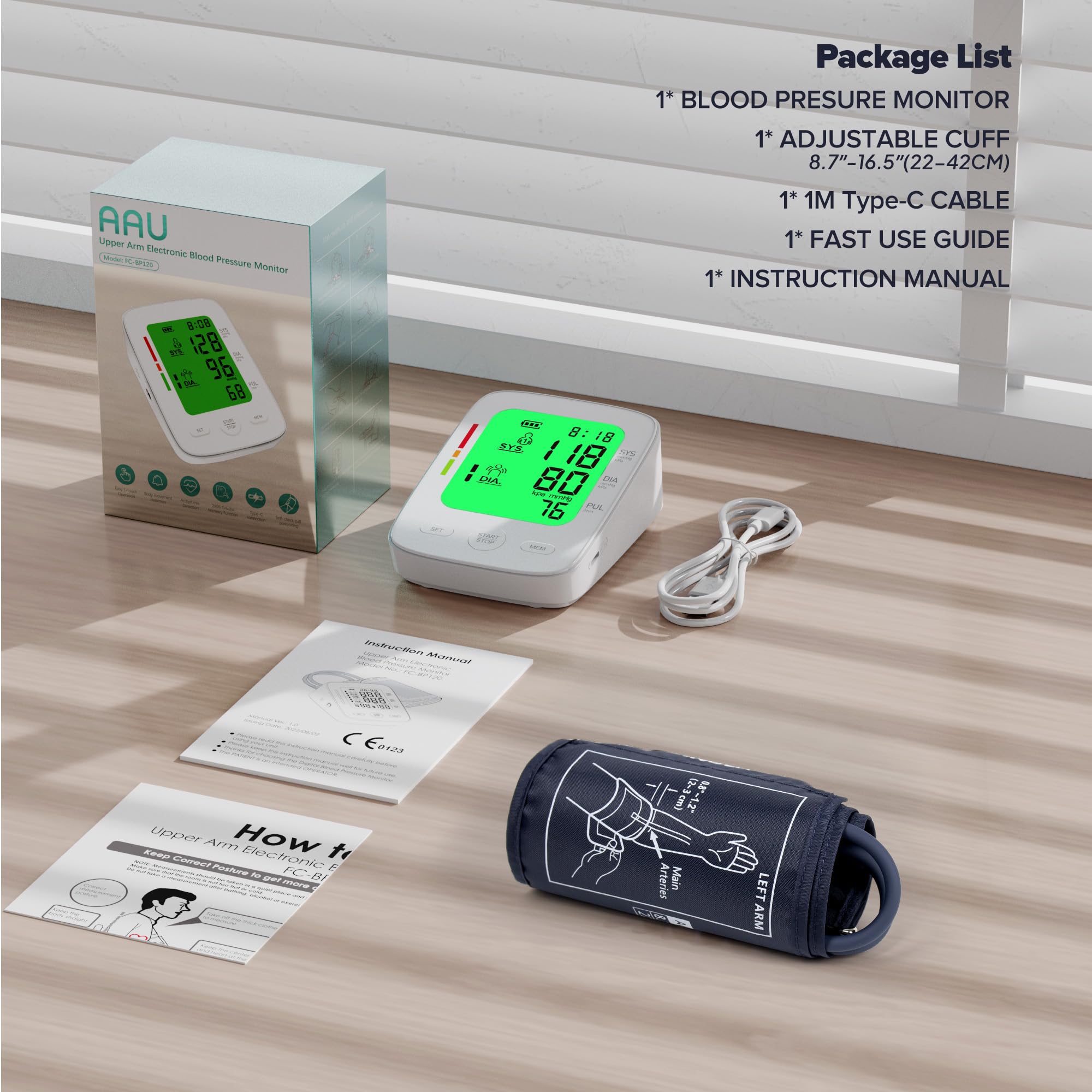 Blood Pressure Monitor for Home Use, Automatic Upper Arm Blood Pressure Machine with Large LCD Display, Adjustable Cuff (9 to 17 inches), 2 x 99 Memory Sets, Easy to use/Travel