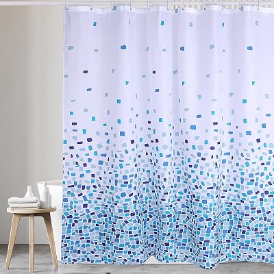 VIROSA Mosaic Blue Shower Curtain 180x180 cm Water Repellent Polyester