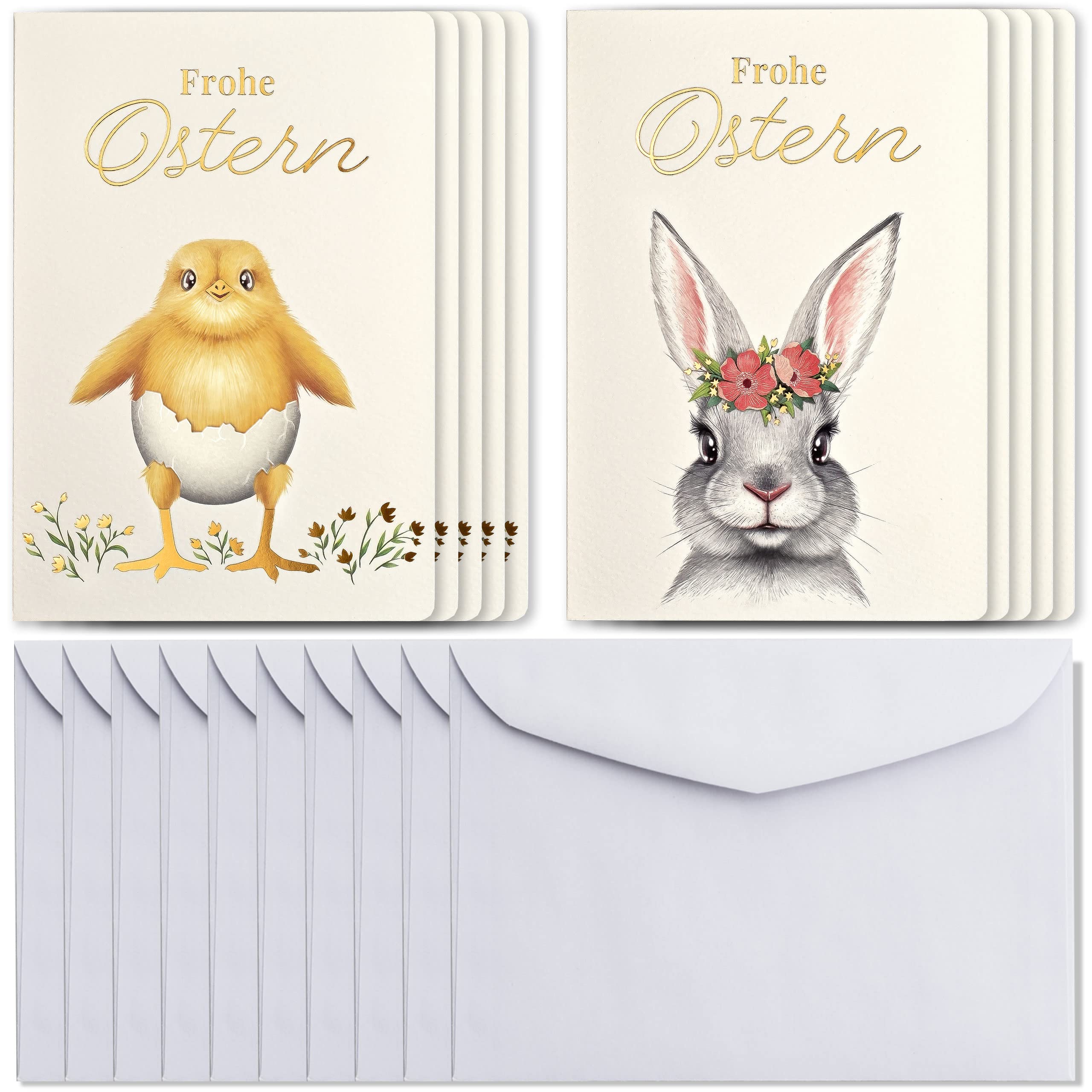 Art Nuvo Exclusive Set of 10 Easter Cards, Made from fine Paper with Light Beige Inserts and envelopes, 120 x 170 mm