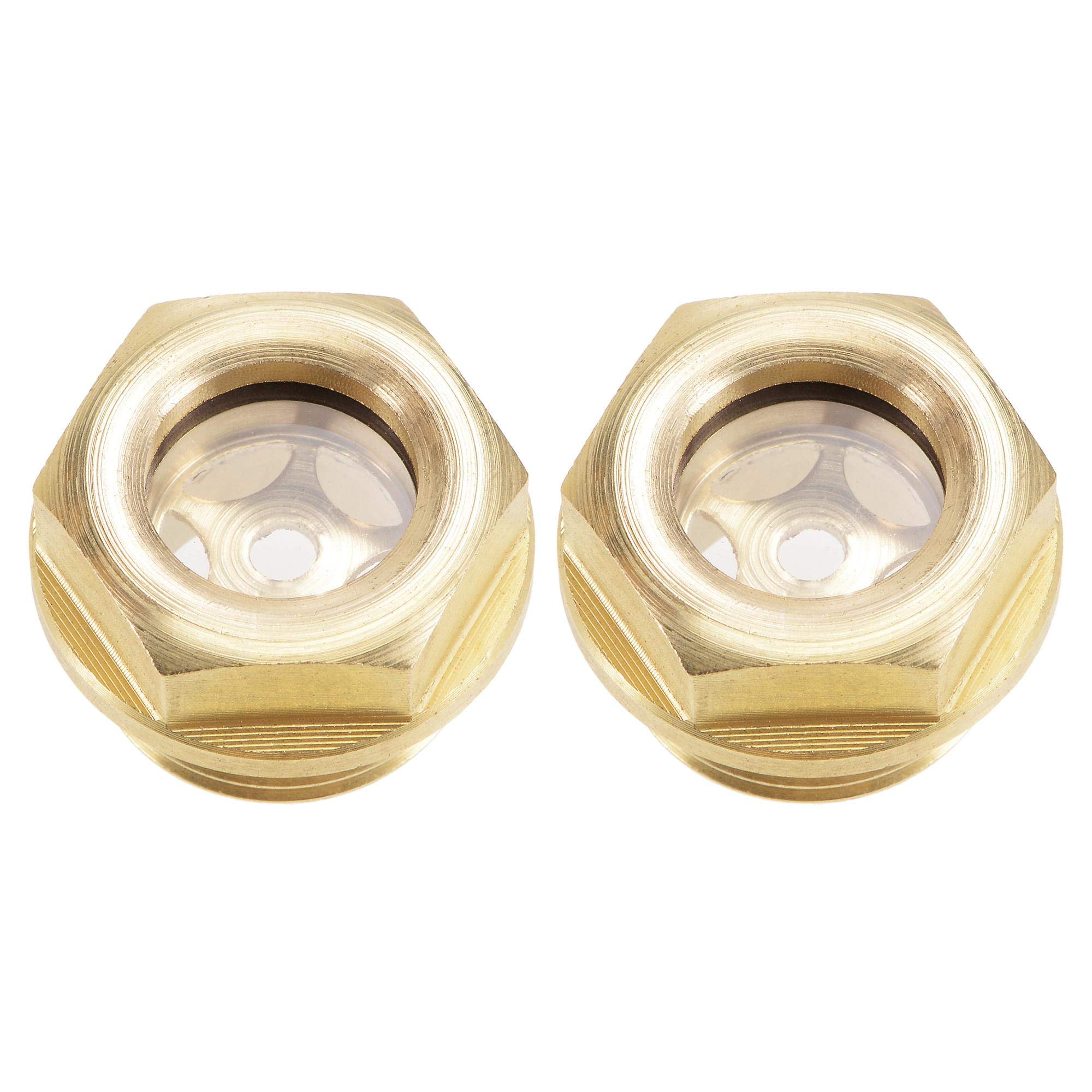 sourcing map Oil Liquid Level Gauge Sight Glass G1/2 Male Threaded Brass Air Compressor Fittings with O-Ring, Yellow 2Pcs