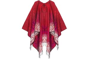 Women's Retro Style Vintage Pattern Tassel Poncho Shawl Cape Wraps For Women