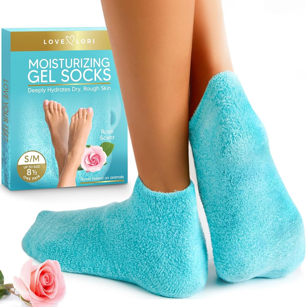 Love Lori Moisturizing Gel Socks for Women - Dry Cracked Feet, S/M | Gel-lined socks for dry, cracked feet - infused with Vit