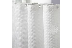 Textured Waffle Weave Shower Curtain 256GSM Heavy Duty Thick Fabric with Weighted Hem, Luxury Hotel-Quality Shower Curtain fo