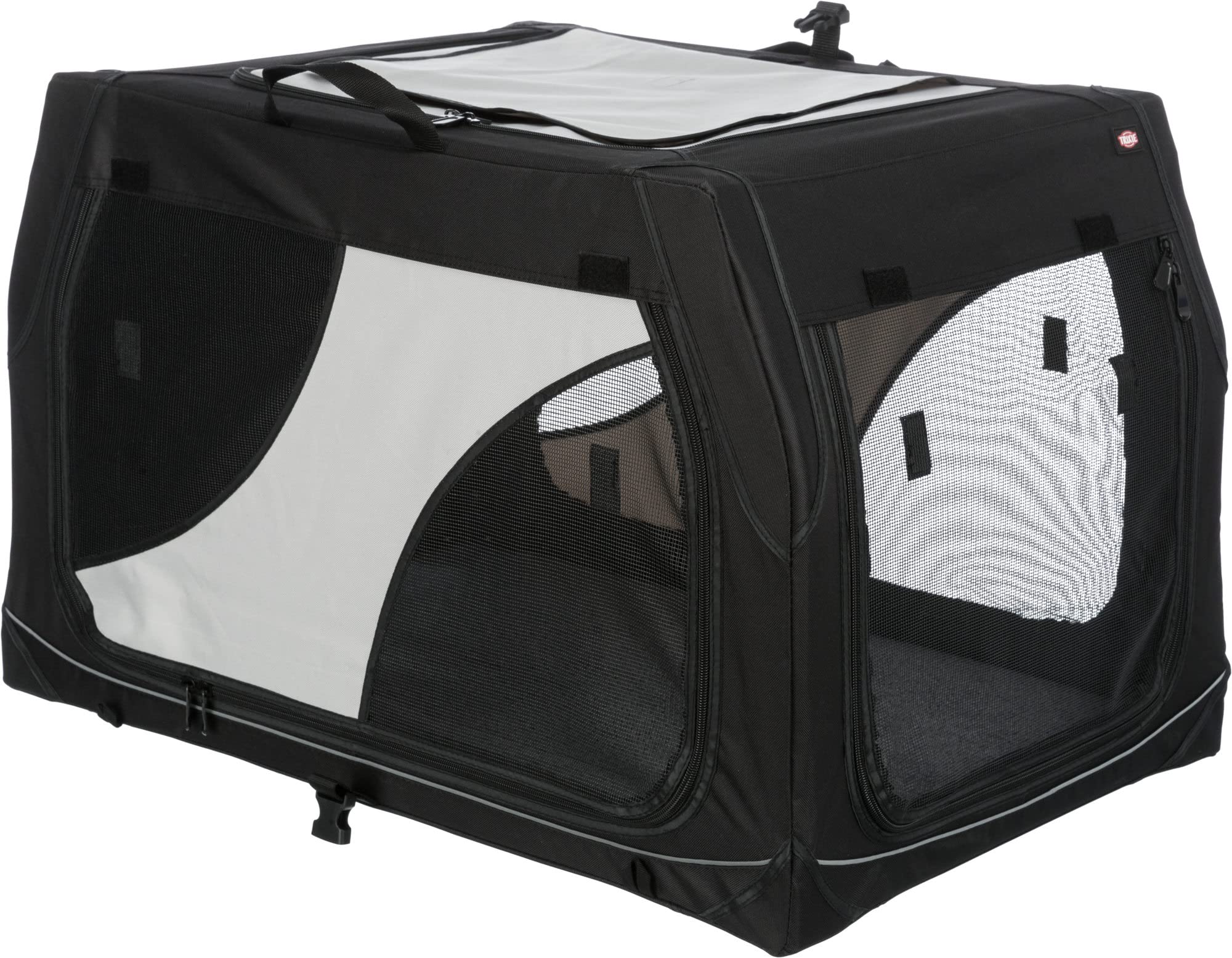 TRIXIE dog crate Vario - size S-M: 76 x 48 x 51 cm - sturdy metal frame - can be opened on 3 sides - outside pockets - bumper protection - carrying bag included - lambskin-look mat - 39722