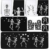 Fourluoo 10 Pcs Halloween Kitchen Decor Set Skeleton Kitchen Accessories | Funny Gothic Skull Dancing, Spooky Kitchen Accessories, Towels Rug Oven Mitts Pot Holders, Black White Halloween Decor
