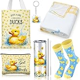 Tiangrid 6 Pcs Duck Just a Girl Who Loves Gifts for Women Include 20 oz Stainless Steel Tumbler with Lid Straw Cosmetic Bag Throw Blanket Keychain Socks Handbag for Her Women Girls